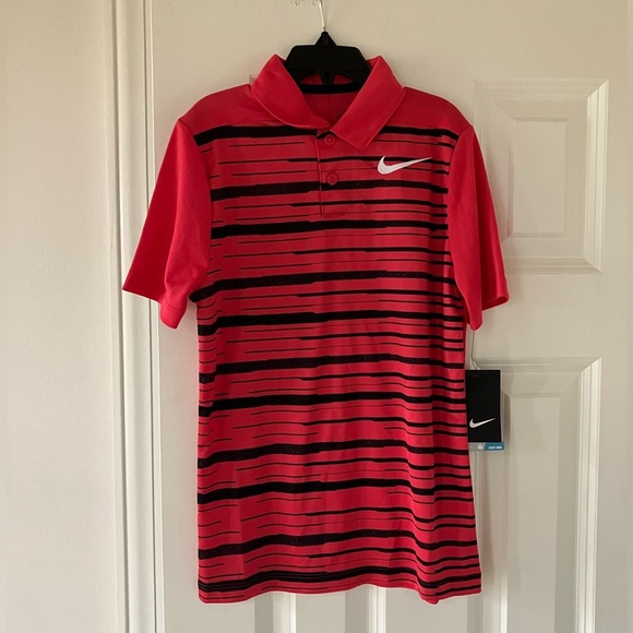NWT Nike Boy’s Red Striped Golf Dri-fit Polo Shirt (Small) - Picture 1 of 7